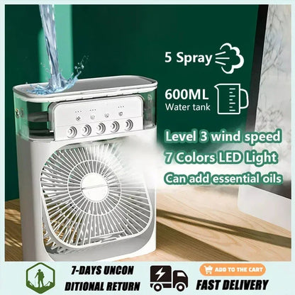 Portable 3 In 1 Fan Air Conditioner LED Night Lights, Humidifier Air Fans